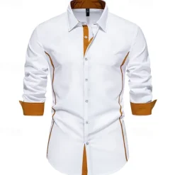 Outlet OUKU Men's Shirt Summer Shirt Casual Shirt Beach Shirt Collared Shirt Button Up Shirt Black White Burgundy Navy Blue Blue Long Sleeve Color Block Lapel Vacation Hawaiian Patchwork Clothing Apparel