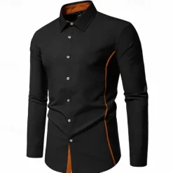 Outlet OUKU Men's Shirt Summer Shirt Casual Shirt Beach Shirt Collared Shirt Button Up Shirt Black White Burgundy Navy Blue Blue Long Sleeve Color Block Lapel Vacation Hawaiian Patchwork Clothing Apparel