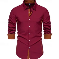 Outlet OUKU Men's Shirt Summer Shirt Casual Shirt Beach Shirt Collared Shirt Button Up Shirt Black White Burgundy Navy Blue Blue Long Sleeve Color Block Lapel Vacation Hawaiian Patchwork Clothing Apparel