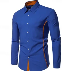 Outlet OUKU Men's Shirt Summer Shirt Casual Shirt Beach Shirt Collared Shirt Button Up Shirt Black White Burgundy Navy Blue Blue Long Sleeve Color Block Lapel Vacation Hawaiian Patchwork Clothing Apparel