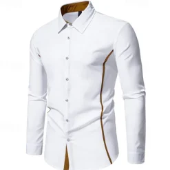 Outlet OUKU Men's Shirt Summer Shirt Casual Shirt Beach Shirt Collared Shirt Button Up Shirt Black White Burgundy Navy Blue Blue Long Sleeve Color Block Lapel Vacation Hawaiian Patchwork Clothing Apparel