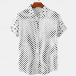 Online OUKU Men's Shirt Summer Shirt Casual Shirt Beach Shirt Button Up Shirt Black White Pink Navy Blue Blue Short Sleeve Polka Dot Shirt Collar Vacation Hawaiian Clothing Apparel Polyester Fashion Casual