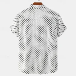 Online OUKU Men's Shirt Summer Shirt Casual Shirt Beach Shirt Button Up Shirt Black White Pink Navy Blue Blue Short Sleeve Polka Dot Shirt Collar Vacation Hawaiian Clothing Apparel Polyester Fashion Casual