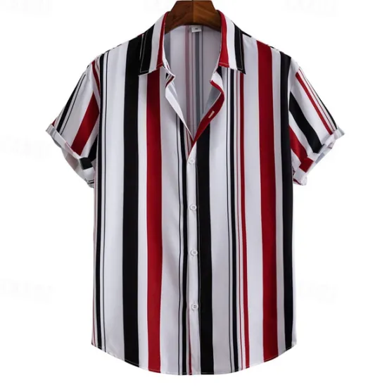 Outlet OUKU Men's Shirt Summer Shirt Casual Shirt Beach Shirt Button Up Shirt Striped Shirts White Blue Brown khaki Short Sleeve Stripes Turndown Vacation Hawaiian Clothing Apparel Polyester Fashion Casual