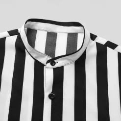 Sale OUKU Men's Shirt Summer Shirt Casual Shirt Beach Shirt Button Up Shirt Striped Shirts Short Sleeve Stripes Grandad Collar Stand Collar Vacation Hawaiian Clothing Apparel Polyester Fashion Casual Black