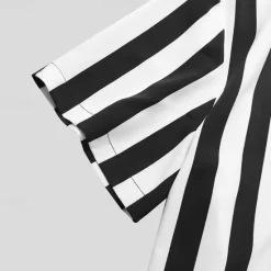 Sale OUKU Men's Shirt Summer Shirt Casual Shirt Beach Shirt Button Up Shirt Striped Shirts Short Sleeve Stripes Grandad Collar Stand Collar Vacation Hawaiian Clothing Apparel Polyester Fashion Casual Black