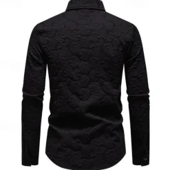 Online OUKU Men's Shirt Summer Shirt Casual Shirt Beach Shirt Button Up Shirt Black White Long Sleeve Plain Lapel Vacation Hawaiian Jacquard Clothing Apparel Polyester Fashion Casual Comfortable