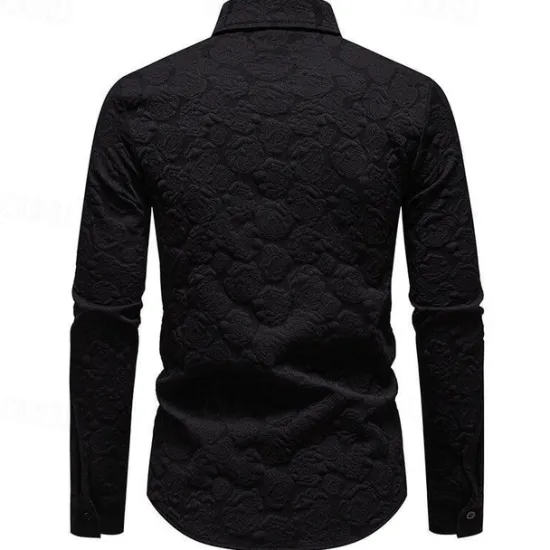 Online OUKU Men's Shirt Summer Shirt Casual Shirt Beach Shirt Button Up Shirt Black White Long Sleeve Plain Lapel Vacation Hawaiian Jacquard Clothing Apparel Polyester Fashion Casual Comfortable