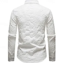Online OUKU Men's Shirt Summer Shirt Casual Shirt Beach Shirt Button Up Shirt Black White Long Sleeve Plain Lapel Vacation Hawaiian Jacquard Clothing Apparel Polyester Fashion Casual Comfortable