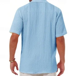 Outlet OUKU Men's Shirt Summer Shirt Casual Shirt Beach Shirt Button Up Shirt Black White Sky Blue khaki Gray Short Sleeve Plain Lapel Vacation Hawaiian Clothing Apparel Polyester Fashion Casual Comfortable