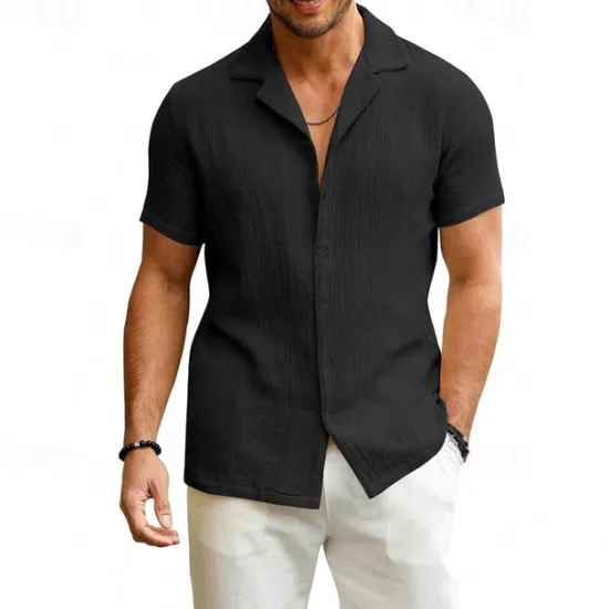 Outlet OUKU Men's Shirt Summer Shirt Casual Shirt Beach Shirt Button Up Shirt Black White Sky Blue khaki Gray Short Sleeve Plain Lapel Vacation Hawaiian Clothing Apparel Polyester Fashion Casual Comfortable