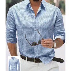 Discount OUKU Men's Shirt Summer Shirt Casual Shirt Beach Shirt Button Up Shirt White Navy Blue Purple Dark Blue Light Blue Long Sleeve Polka Dot Lapel Vacation Hawaiian Button-Down Clothing Apparel Polyester