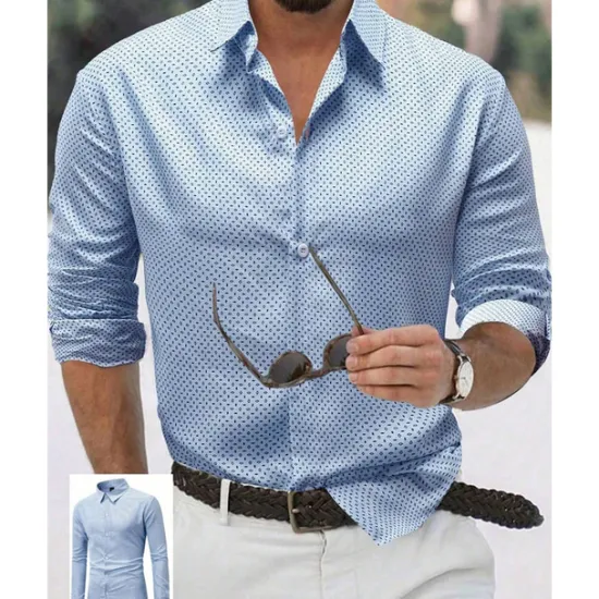 Discount OUKU Men's Shirt Summer Shirt Casual Shirt Beach Shirt Button Up Shirt White Navy Blue Purple Dark Blue Light Blue Long Sleeve Polka Dot Lapel Vacation Hawaiian Button-Down Clothing Apparel Polyester