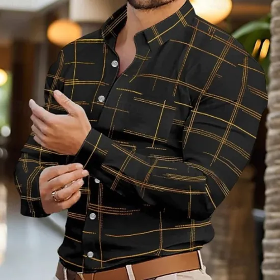 Best OUKU Men's Shirt Summer Shirt Casual Shirt Beach Shirt Button Up Shirt Black White Wine Royal Blue Purple Long Sleeve Printing Lapel Vacation Hawaiian Clothing Apparel Polyester Fashion Casual Comfortable