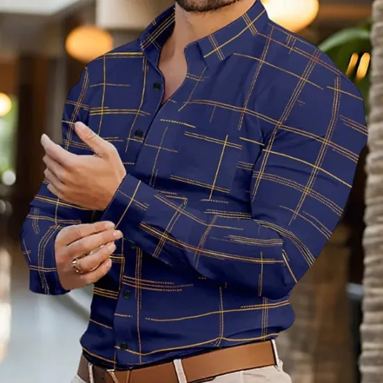 Best OUKU Men's Shirt Summer Shirt Casual Shirt Beach Shirt Button Up Shirt Black White Wine Royal Blue Purple Long Sleeve Printing Lapel Vacation Hawaiian Clothing Apparel Polyester Fashion Casual Comfortable