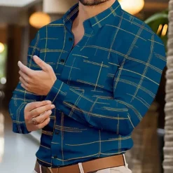 Best OUKU Men's Shirt Summer Shirt Casual Shirt Beach Shirt Button Up Shirt Black White Wine Royal Blue Purple Long Sleeve Printing Lapel Vacation Hawaiian Clothing Apparel Polyester Fashion Casual Comfortable