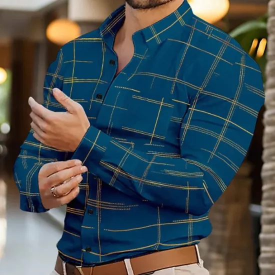 Best OUKU Men's Shirt Summer Shirt Casual Shirt Beach Shirt Button Up Shirt Black White Wine Royal Blue Purple Long Sleeve Printing Lapel Vacation Hawaiian Clothing Apparel Polyester Fashion Casual Comfortable