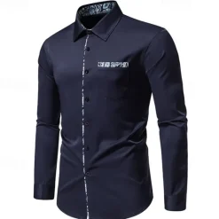 OUKU Men's Shirt Summer Shirt Casual Shirt Beach Shirt Collared Shirt Button Up Shirt Black White Navy Blue Long Sleeve Paisley Lapel Vacation Hawaiian Pocket Clothing Apparel Polyester Fashion Casual