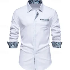 OUKU Men's Shirt Summer Shirt Casual Shirt Beach Shirt Collared Shirt Button Up Shirt Black White Navy Blue Long Sleeve Paisley Lapel Vacation Hawaiian Pocket Clothing Apparel Polyester Fashion Casual