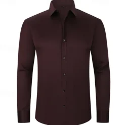 Outlet OUKU Men's Shirt Summer Shirt Casual Shirt Beach Shirt Button Up Shirt Light Yellow Black White Yellow Pink Long Sleeve Plain Lapel Vacation Hawaiian Button-Down Clothing Apparel Polyester Fashion Casual