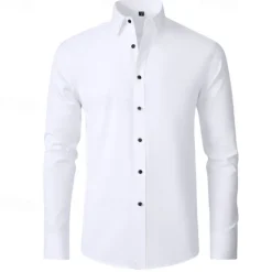 Outlet OUKU Men's Shirt Summer Shirt Casual Shirt Beach Shirt Button Up Shirt Light Yellow Black White Yellow Pink Long Sleeve Plain Lapel Vacation Hawaiian Button-Down Clothing Apparel Polyester Fashion Casual