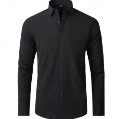 Outlet OUKU Men's Shirt Summer Shirt Casual Shirt Beach Shirt Button Up Shirt Light Yellow Black White Yellow Pink Long Sleeve Plain Lapel Vacation Hawaiian Button-Down Clothing Apparel Polyester Fashion Casual