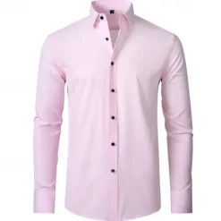 Outlet OUKU Men's Shirt Summer Shirt Casual Shirt Beach Shirt Button Up Shirt Light Yellow Black White Yellow Pink Long Sleeve Plain Lapel Vacation Hawaiian Button-Down Clothing Apparel Polyester Fashion Casual