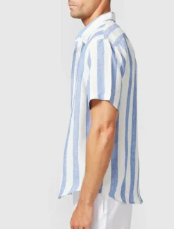 Best OUKU Men's Shirt Summer Shirt Casual Shirt Beach Shirt Button Up Shirt Short Sleeve Stripes Lapel Vacation Daily Clothing Apparel Cotton Cotton Blend Fashion Casual Comfortable Blue