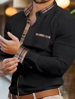 Clearance OUKU Men's Shirt Summer Shirt Casual Shirt Button Up Shirt Black White Pink Navy Blue Long Sleeve Color Block Lapel Vacation Daily Front Pocket Clothing Apparel Fashion Casual Comfortable