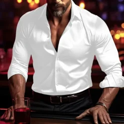 Outlet OUKU Men's Shirt Summer Shirt Casual Shirt Beach Shirt Button Up Shirt Black White Blue Green Drak Red Long Sleeve Plain Lapel Vacation Hawaiian Clothing Apparel Polyester Fashion Casual Comfortable