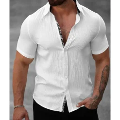 Best OUKU Men's Shirt Summer Shirt Casual Shirt Beach Shirt Button Up Shirt Black White Light Green Blue khaki Short Sleeve Printed Shirt Collar Vacation Hawaiian Button-Down Clothing Apparel Polyester Fashion