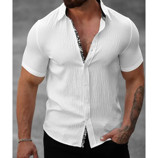 Best OUKU Men's Shirt Summer Shirt Casual Shirt Beach Shirt Button Up Shirt Black White Light Green Blue khaki Short Sleeve Printed Shirt Collar Vacation Hawaiian Button-Down Clothing Apparel Polyester Fashion