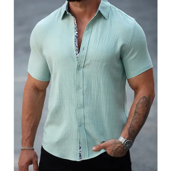 Best OUKU Men's Shirt Summer Shirt Casual Shirt Beach Shirt Button Up Shirt Black White Light Green Blue khaki Short Sleeve Printed Shirt Collar Vacation Hawaiian Button-Down Clothing Apparel Polyester Fashion