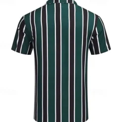 Online OUKU Men's Shirt Summer Shirt Casual Shirt Beach Shirt Button Up Shirt Blue Green Short Sleeve Stripes Camp Collar Vacation Hawaiian Clothing Apparel Polyester Fashion Casual Comfortable