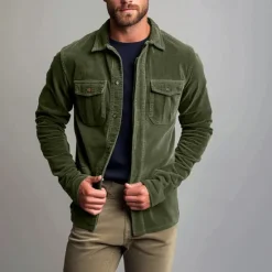 OUKU Men's Shirt Summer Shirt Corduroy Shirt Button Up Shirt Yellow Red Dark Navy Green Long Sleeve Plain Turndown Casual Daily Button-Down Clothing Apparel Cotton Fashion Streetwear Classic