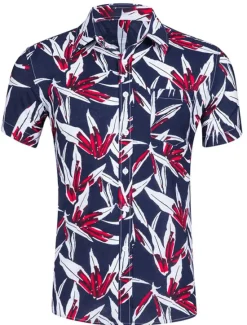 Clearance OUKU Men's Shirt Summer Shirt Casual Shirt Beach Shirt Summer Hawaiian Shirt Button Up Shirt Light Yellow White Yellow Navy Blue Blue Short Sleeve Pineapple Leaves Turndown Street Daily Print Clothing