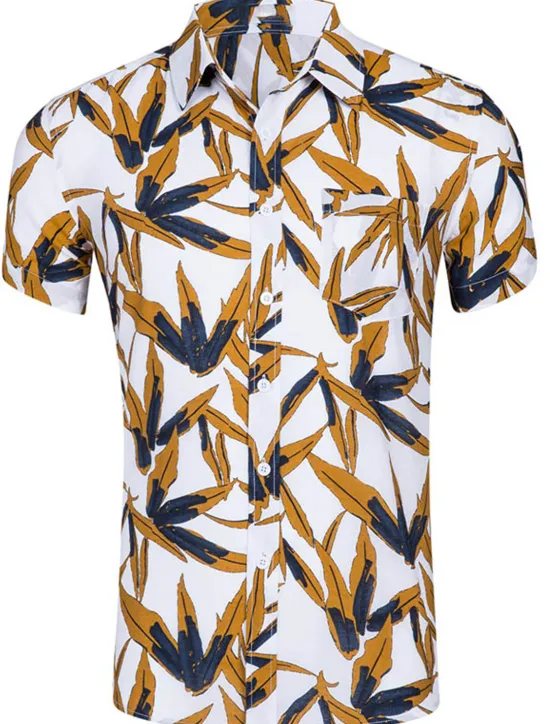 Clearance OUKU Men's Shirt Summer Shirt Casual Shirt Beach Shirt Summer Hawaiian Shirt Button Up Shirt Light Yellow White Yellow Navy Blue Blue Short Sleeve Pineapple Leaves Turndown Street Daily Print Clothing