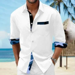 Clearance OUKU Men's Shirt Summer Shirt Casual Shirt Beach Shirt Button Up Shirt Short Sleeve Printed Lapel Vacation Hawaiian Clothing Apparel Polyester Fashion Casual Comfortable White