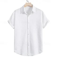 Outlet OUKU Men's Shirt Summer Shirt Casual Shirt Beach Shirt Button Up Shirt Short Sleeve Solid / Plain Color Lapel Vacation Hawaiian Clothing Apparel Polyester Fashion Casual Comfortable White