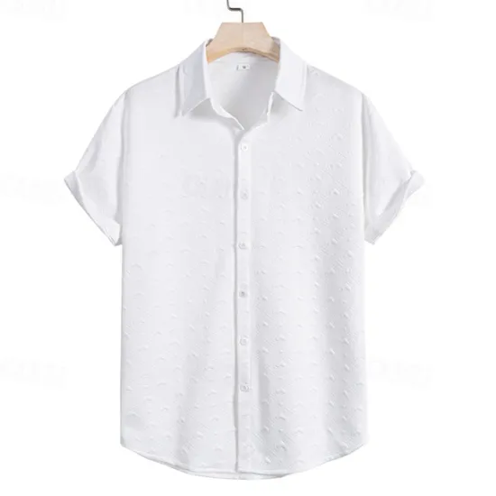 Outlet OUKU Men's Shirt Summer Shirt Casual Shirt Beach Shirt Button Up Shirt Short Sleeve Solid / Plain Color Lapel Vacation Hawaiian Clothing Apparel Polyester Fashion Casual Comfortable White