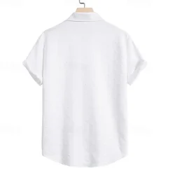 Outlet OUKU Men's Shirt Summer Shirt Casual Shirt Beach Shirt Button Up Shirt Short Sleeve Solid / Plain Color Lapel Vacation Hawaiian Clothing Apparel Polyester Fashion Casual Comfortable White