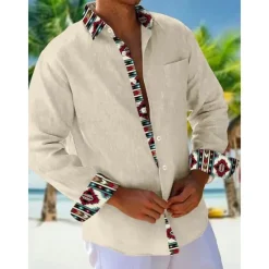 Outlet OUKU Men's Shirt Summer Shirt Casual Shirt Beach Shirt Button Up Shirt Orange khaki Beige Gray Long Sleeve Plain Pattern Lapel Vacation Hawaiian Button-Down Clothing Apparel Polyester Fashion Casual