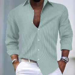 Outlet OUKU Men's Shirt Summer Shirt Casual Shirt Striped Shirt Button Up Shirt Black Light Green Pink Red Royal Blue Long Sleeve Stripe Collar Vacation Daily Clothing Apparel Fashion Casual