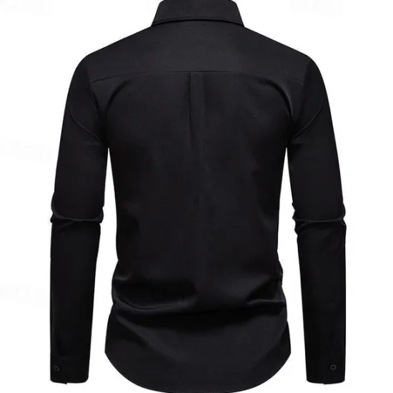 Online OUKU Men's Shirt Summer Shirt Casual Shirt Beach Shirt Button Up Shirt Black White Long Sleeve Floral Lapel Vacation Hawaiian Embroidered Clothing Apparel Polyester Fashion Casual Comfortable