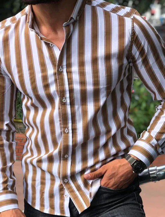 Clearance OUKU Men's Shirt Summer Shirt Casual Shirt Button Up Shirt Striped Shirts White Yellow Long Sleeve Striped Turndown Vacation Street Clothing Apparel Cotton Cotton Blend Fashion Leisure Comfortable