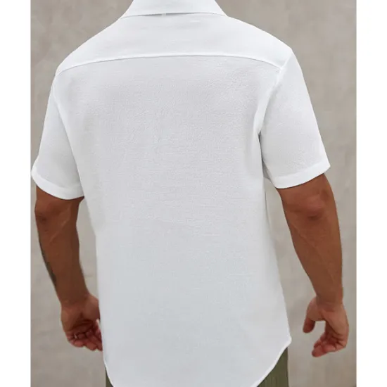 Sale OUKU Men's Shirt Summer Shirt Casual Shirt Beach Shirt Button Up Shirt Short Sleeve Plain Lapel Vacation Hawaiian Clothing Apparel Polyester Fashion Casual Comfortable White