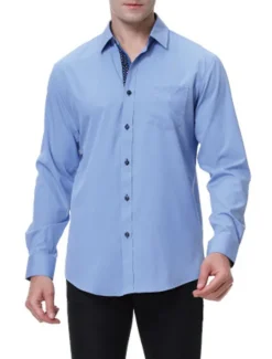 Discount OUKU Men's Shirt Summer Shirt Casual Shirt Button Up Shirt Black White Pink Wine Red Long Sleeve Geometric Color Block Lapel Vacation Daily Patchwork Clothing Apparel Polyester Fashion Casual Comfortable
