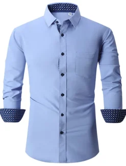 Discount OUKU Men's Shirt Summer Shirt Casual Shirt Button Up Shirt Black White Pink Wine Red Long Sleeve Geometric Color Block Lapel Vacation Daily Patchwork Clothing Apparel Polyester Fashion Casual Comfortable