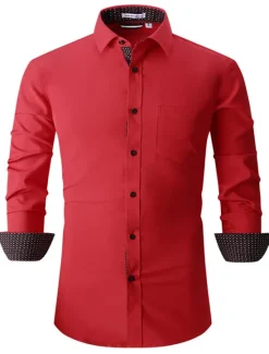 Discount OUKU Men's Shirt Summer Shirt Casual Shirt Button Up Shirt Black White Pink Wine Red Long Sleeve Geometric Color Block Lapel Vacation Daily Patchwork Clothing Apparel Polyester Fashion Casual Comfortable
