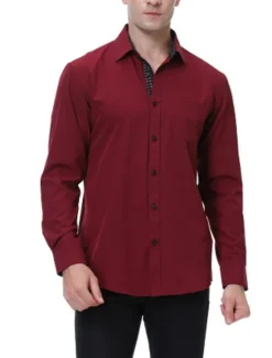 Discount OUKU Men's Shirt Summer Shirt Casual Shirt Button Up Shirt Black White Pink Wine Red Long Sleeve Geometric Color Block Lapel Vacation Daily Patchwork Clothing Apparel Polyester Fashion Casual Comfortable